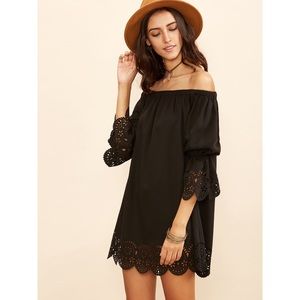 ROMWE Black Off the Shoulder Scalloped Mini Dress